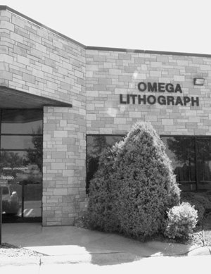 Omega Lithograph's entrance and building sign